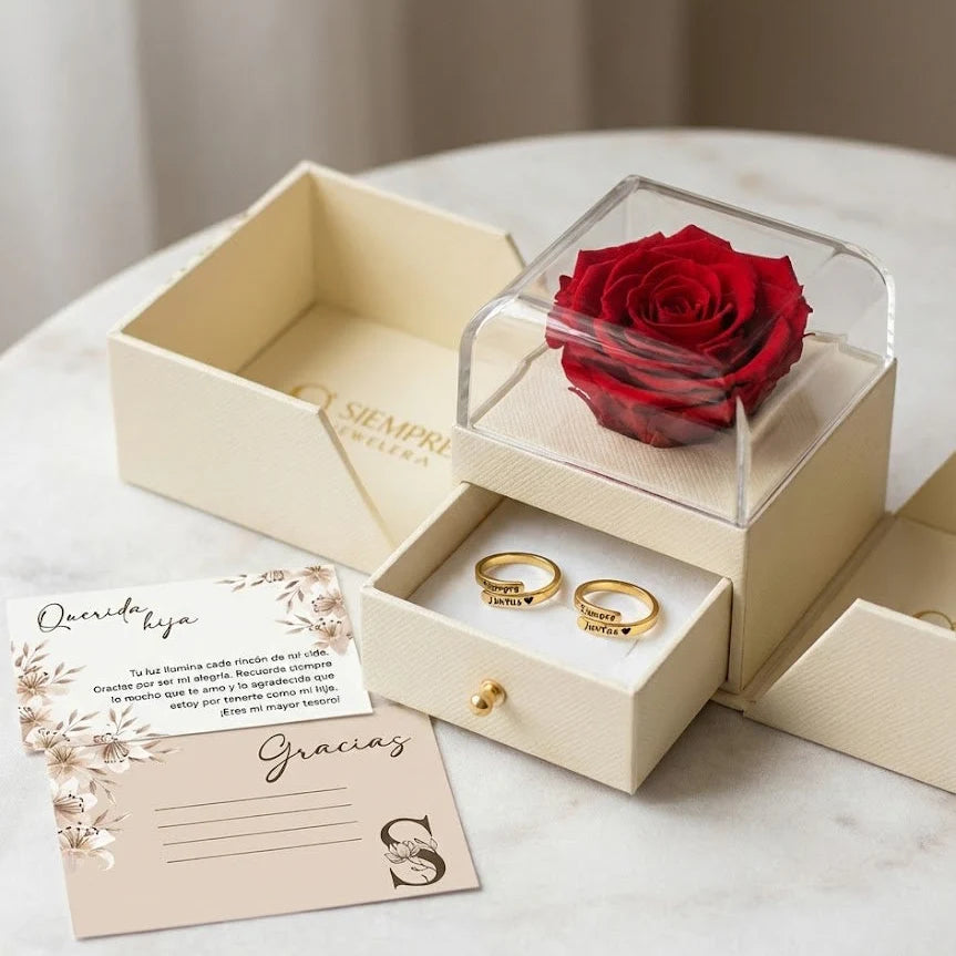 SIEMPRE JUNTAS PACK ANILLOS + TARJETA PERSONALIZADA